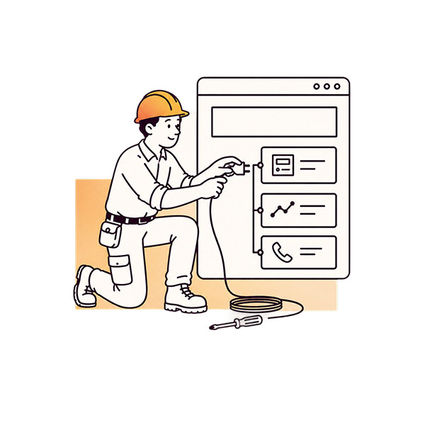 Illustration of a construction website being built and tested