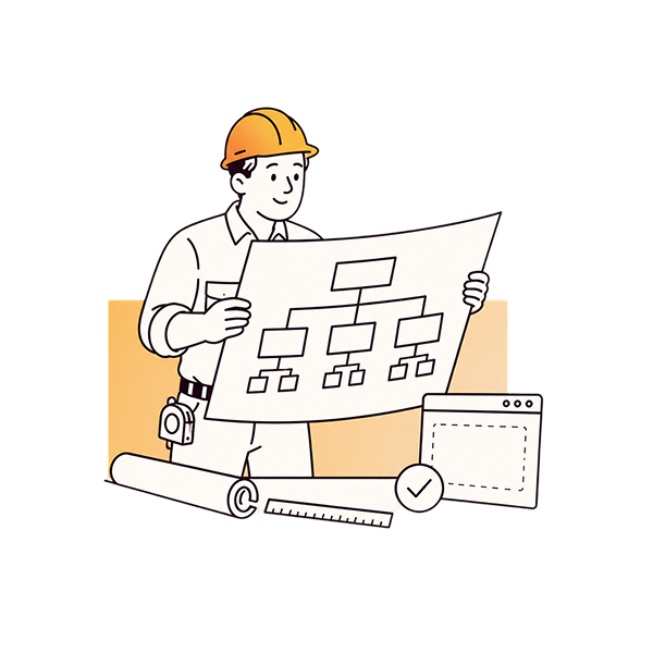 Illustration of a website sitemap and keyword plan being agreed